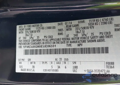 2014 Ford Escape Se from USA, damaged, VIN 1FMCU0G90EUE06331